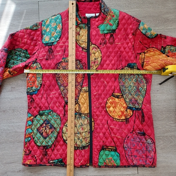 🔺️SOLD!Chico's 100% Silk Quilted Jacket Size L (Chico's 2) Red Chinese Lantern - Picture 12 of 14